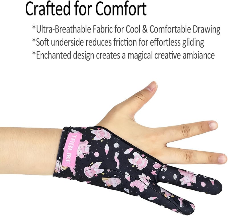 TABLIKE Artist Drawing Glove, Breathable Two Finger Digital Art Glove 3-Layer Palm Rejection Right/Left Hand Digital Graphic Tablet, Blackpink, S Size - Image 4